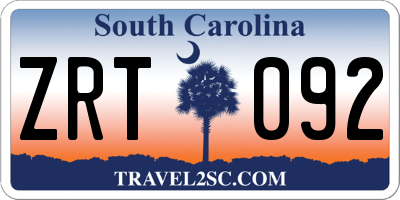 SC license plate ZRT092