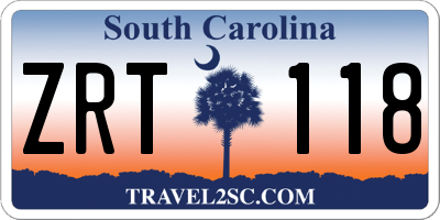 SC license plate ZRT118