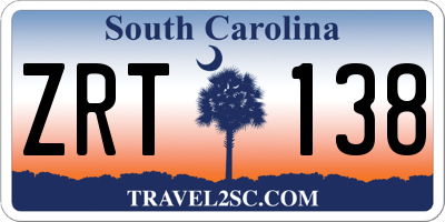 SC license plate ZRT138