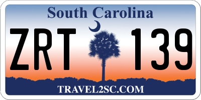 SC license plate ZRT139