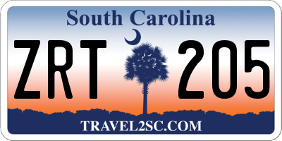 SC license plate ZRT205