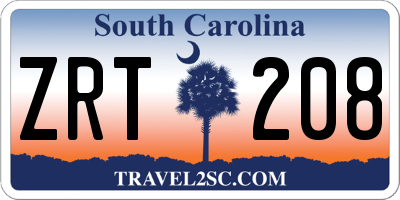 SC license plate ZRT208