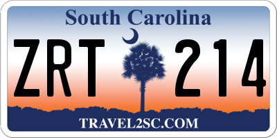 SC license plate ZRT214