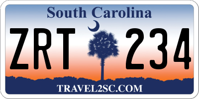 SC license plate ZRT234