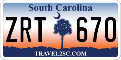 SC license plate ZRT670
