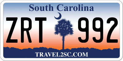 SC license plate ZRT992
