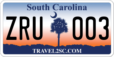 SC license plate ZRU003