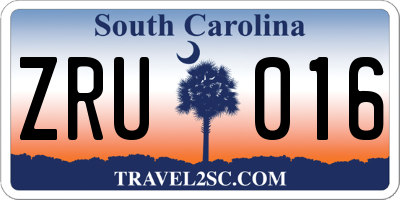SC license plate ZRU016