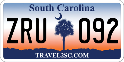 SC license plate ZRU092