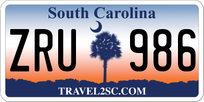 SC license plate ZRU986