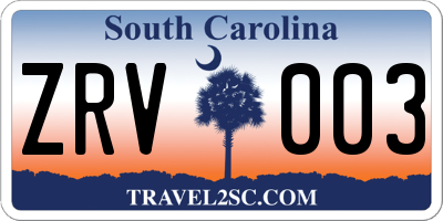 SC license plate ZRV003