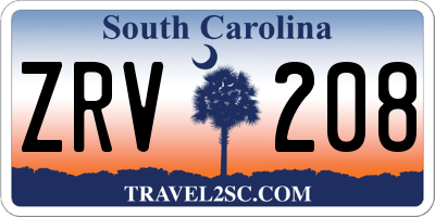 SC license plate ZRV208