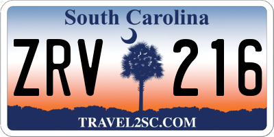 SC license plate ZRV216