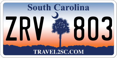 SC license plate ZRV803