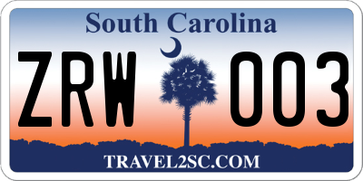 SC license plate ZRW003
