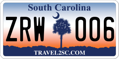 SC license plate ZRW006