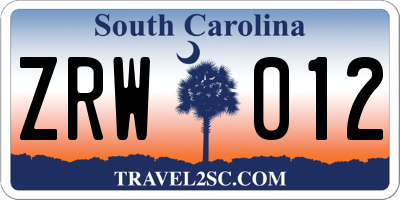 SC license plate ZRW012