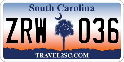 SC license plate ZRW036