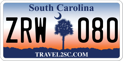 SC license plate ZRW080