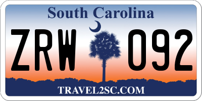 SC license plate ZRW092