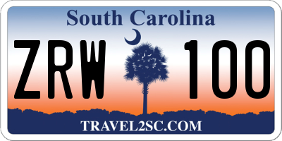 SC license plate ZRW100