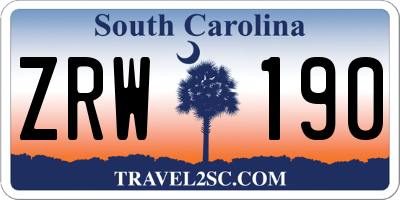 SC license plate ZRW190