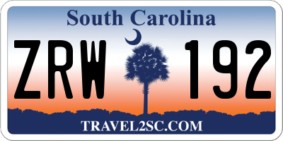 SC license plate ZRW192