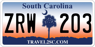 SC license plate ZRW203