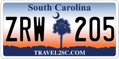 SC license plate ZRW205