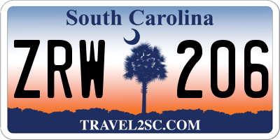 SC license plate ZRW206
