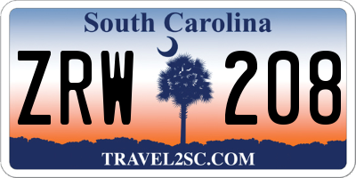 SC license plate ZRW208