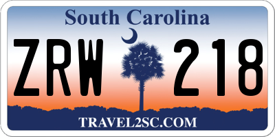 SC license plate ZRW218