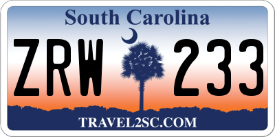 SC license plate ZRW233