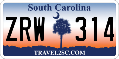 SC license plate ZRW314