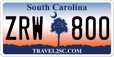 SC license plate ZRW800