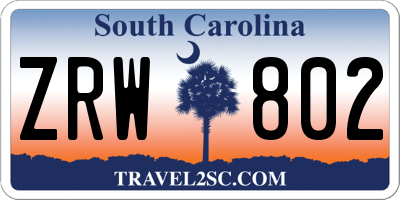 SC license plate ZRW802