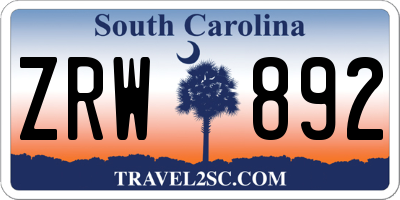 SC license plate ZRW892