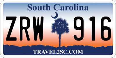 SC license plate ZRW916
