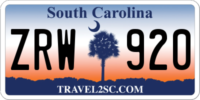 SC license plate ZRW920