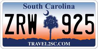SC license plate ZRW925