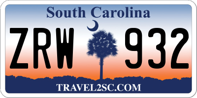 SC license plate ZRW932