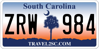 SC license plate ZRW984