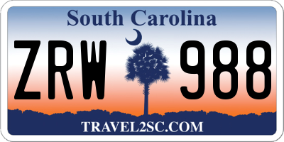 SC license plate ZRW988