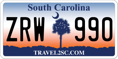 SC license plate ZRW990