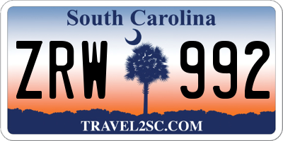 SC license plate ZRW992