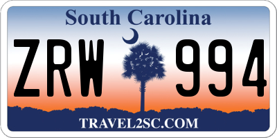 SC license plate ZRW994