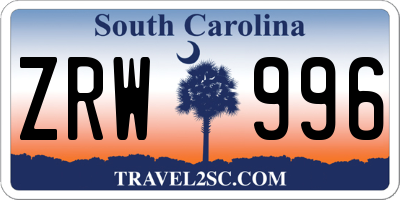 SC license plate ZRW996