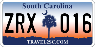 SC license plate ZRX016
