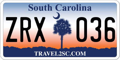 SC license plate ZRX036