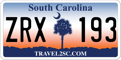 SC license plate ZRX193
